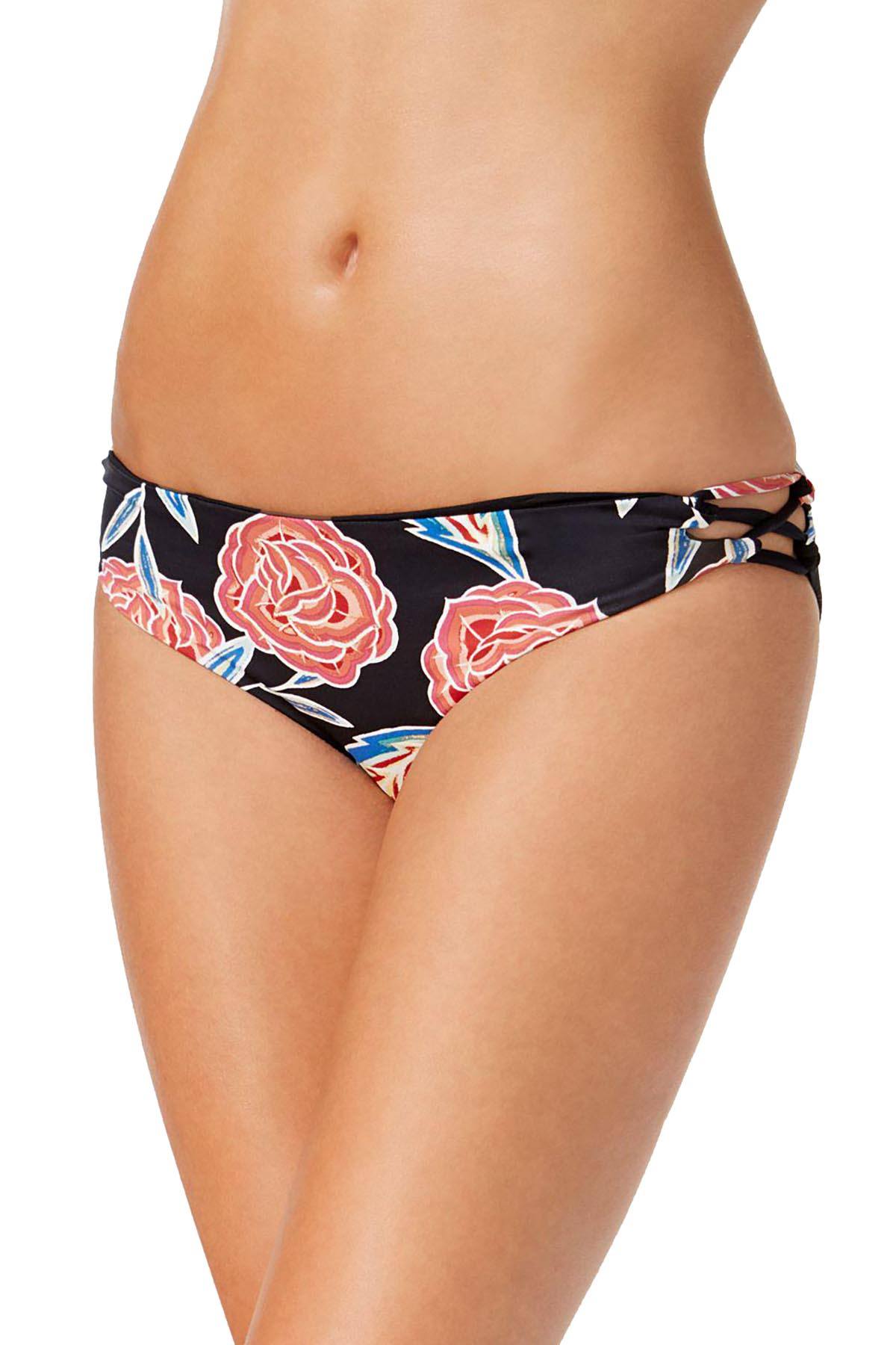 Roxy Anthracite Mexican-Rose Reversible Lace-Up 70's Bikini Bottom