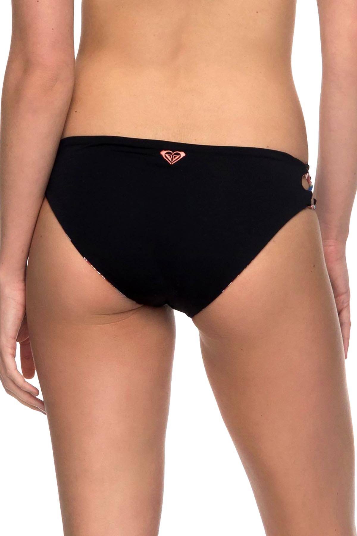 Roxy Anthracite Mexican-Rose Reversible Lace-Up 70's Bikini Bottom