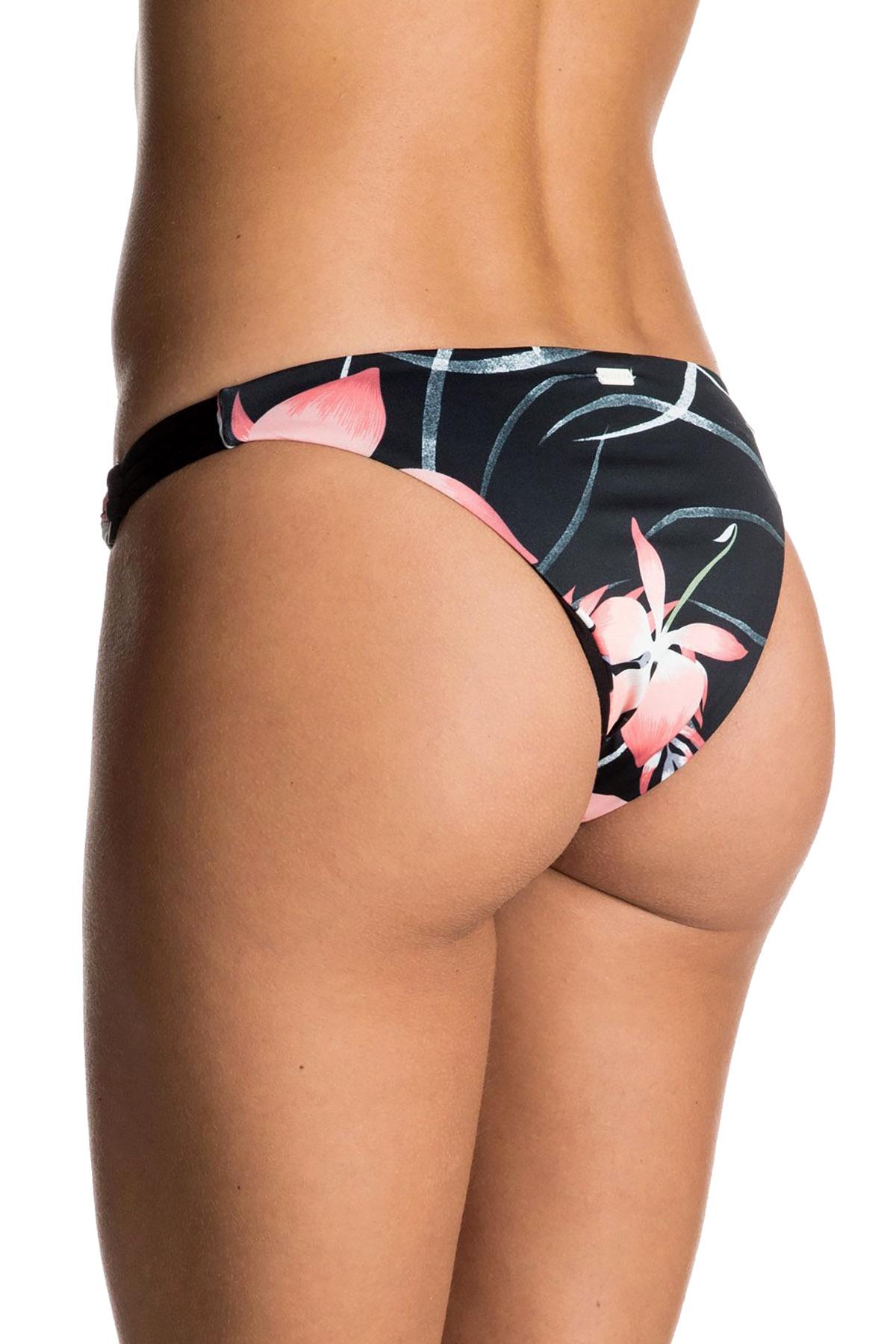 Roxy Black Anthracite Mistery Floral Blowing Minds Cheeky Surfer Bikini Bottom