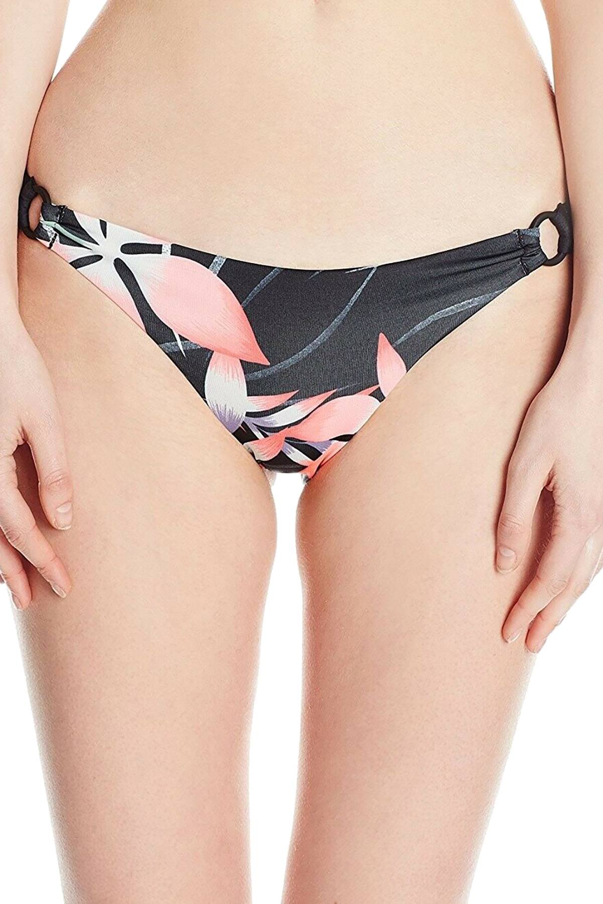 Roxy Black Anthracite Mistery Floral Blowing Minds Cheeky Surfer Bikini Bottom