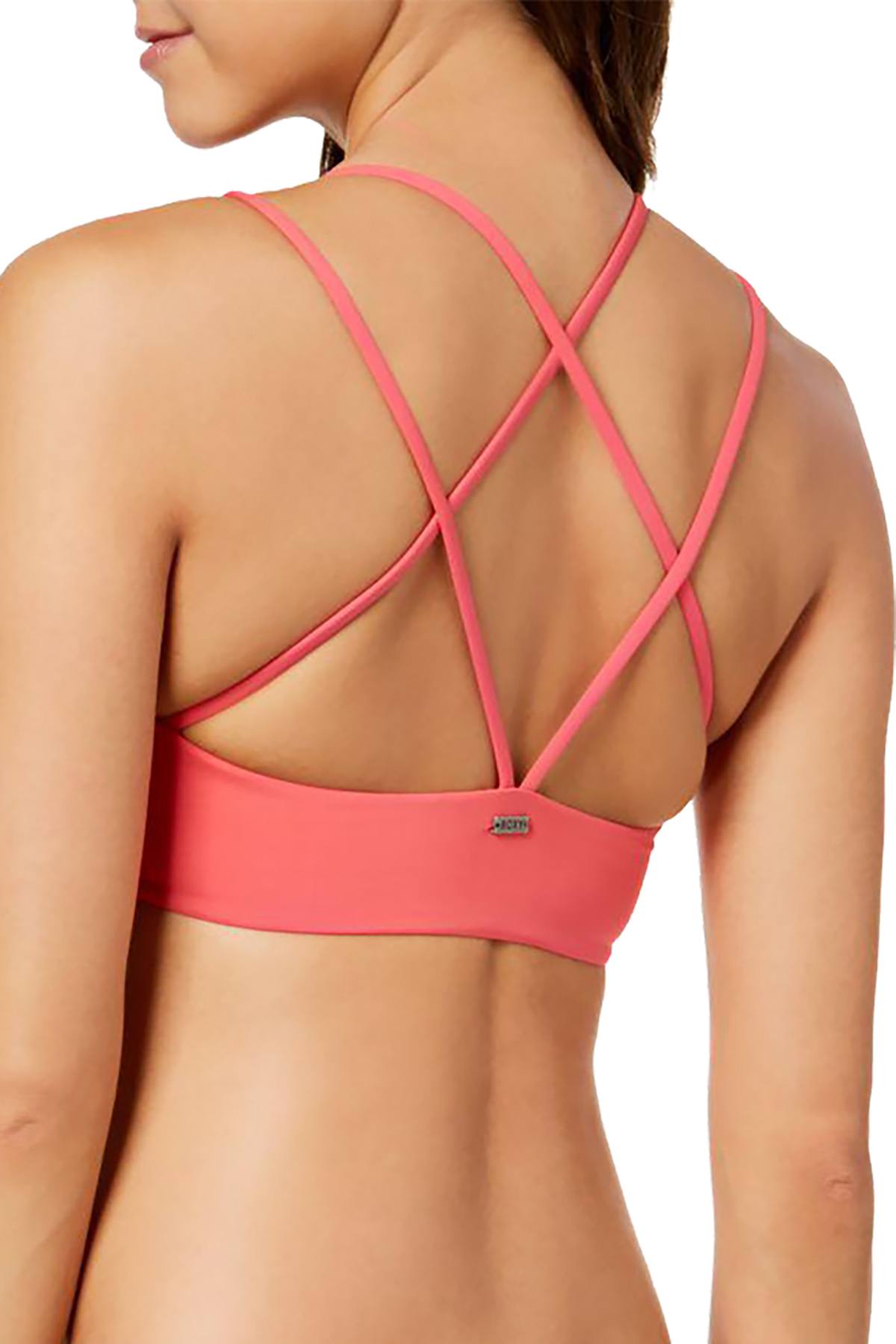 Roxy Coral-Pink High-Neck Keyhole Crop Top