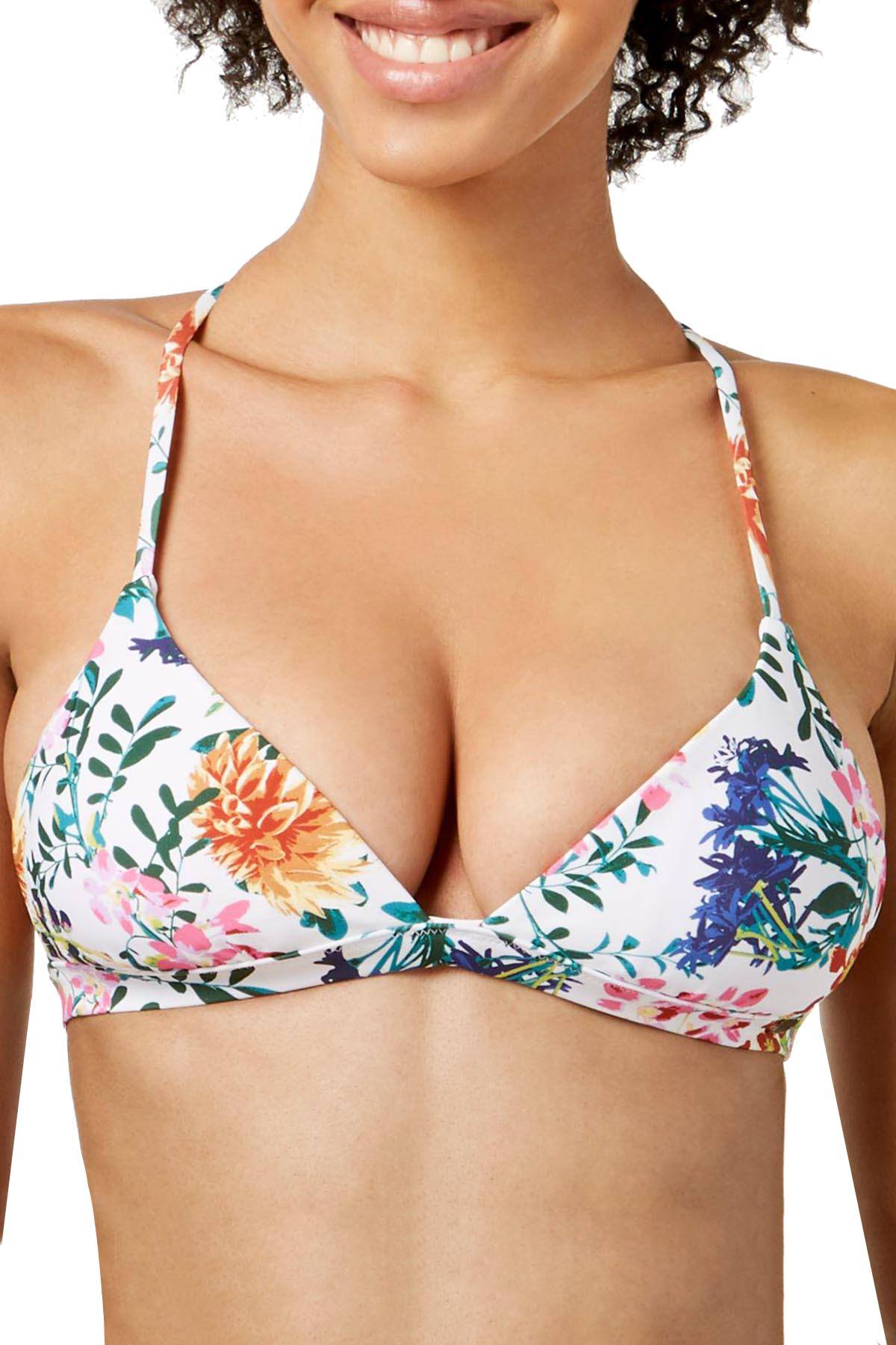 Roxy White/Floral-Soiree Strappy-Love Triangle Bikini Top
