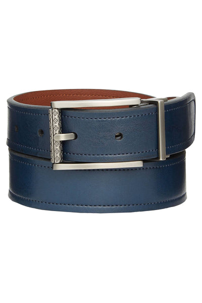 Ryan Seacrest Distinction Navy/Tan Reversible Vachetta-Leather Belt