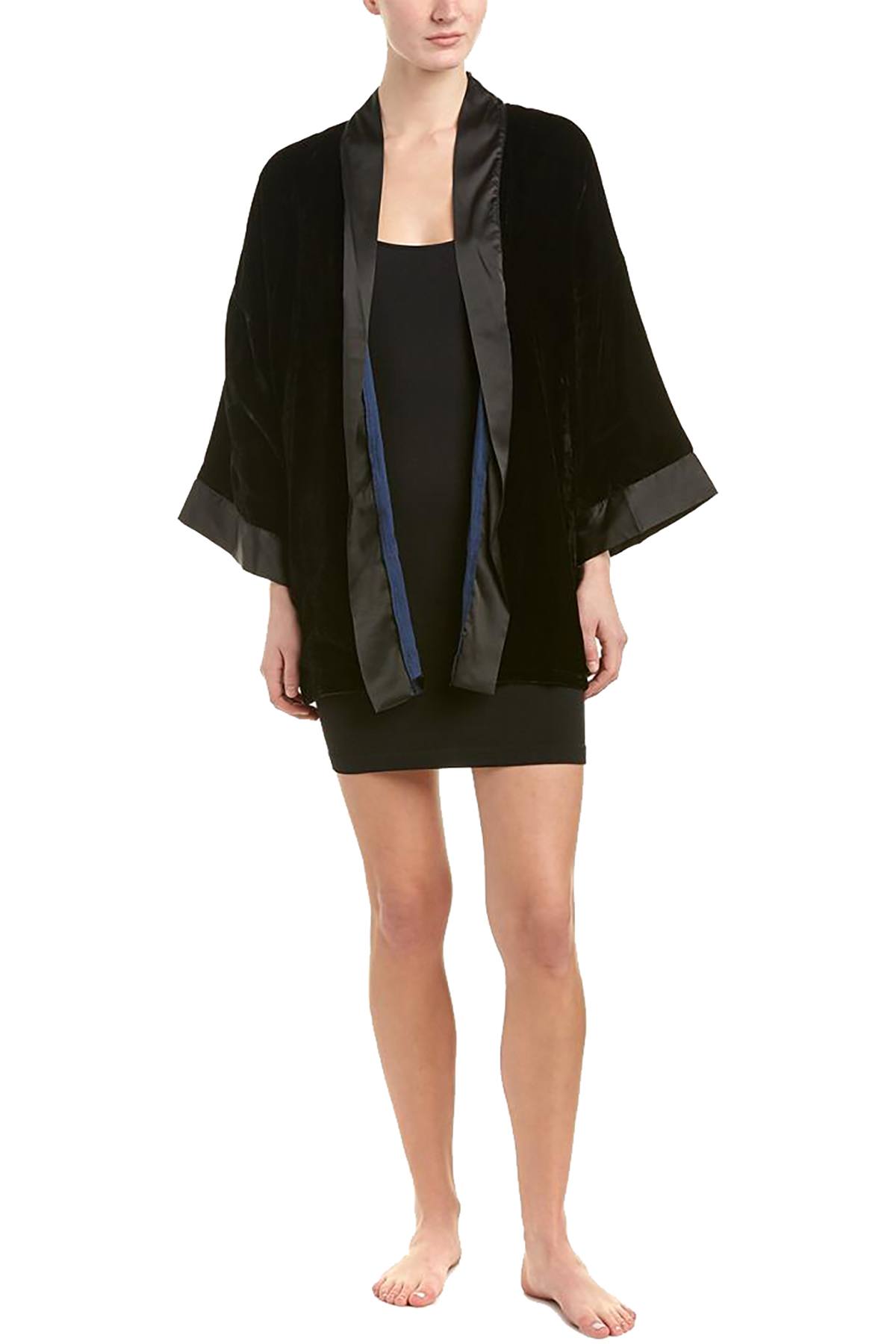 Sam Edelman Black/Navy Velvet Smoking Jacket/Wrap