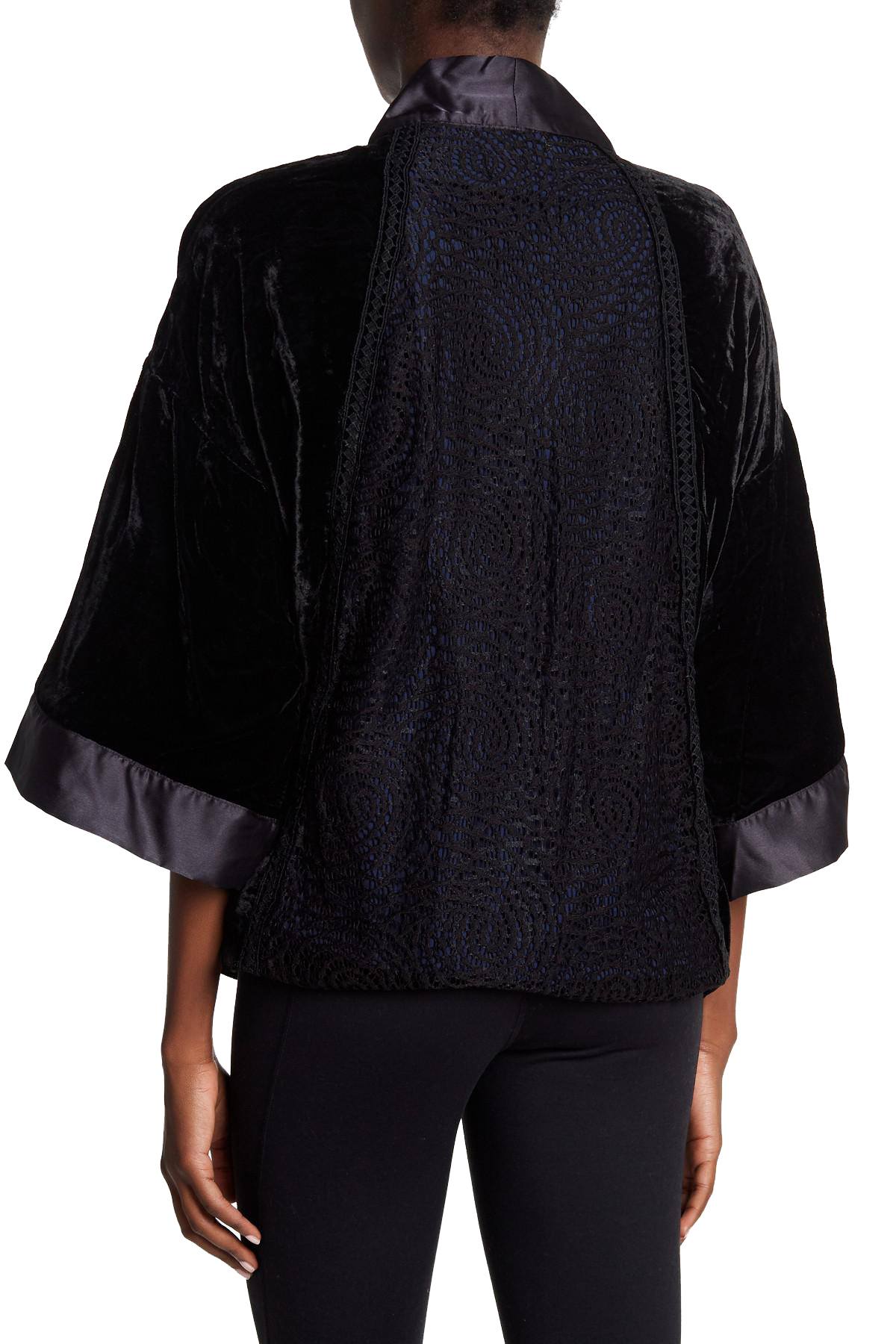 Sam Edelman Black/Navy Velvet Smoking Jacket/Wrap
