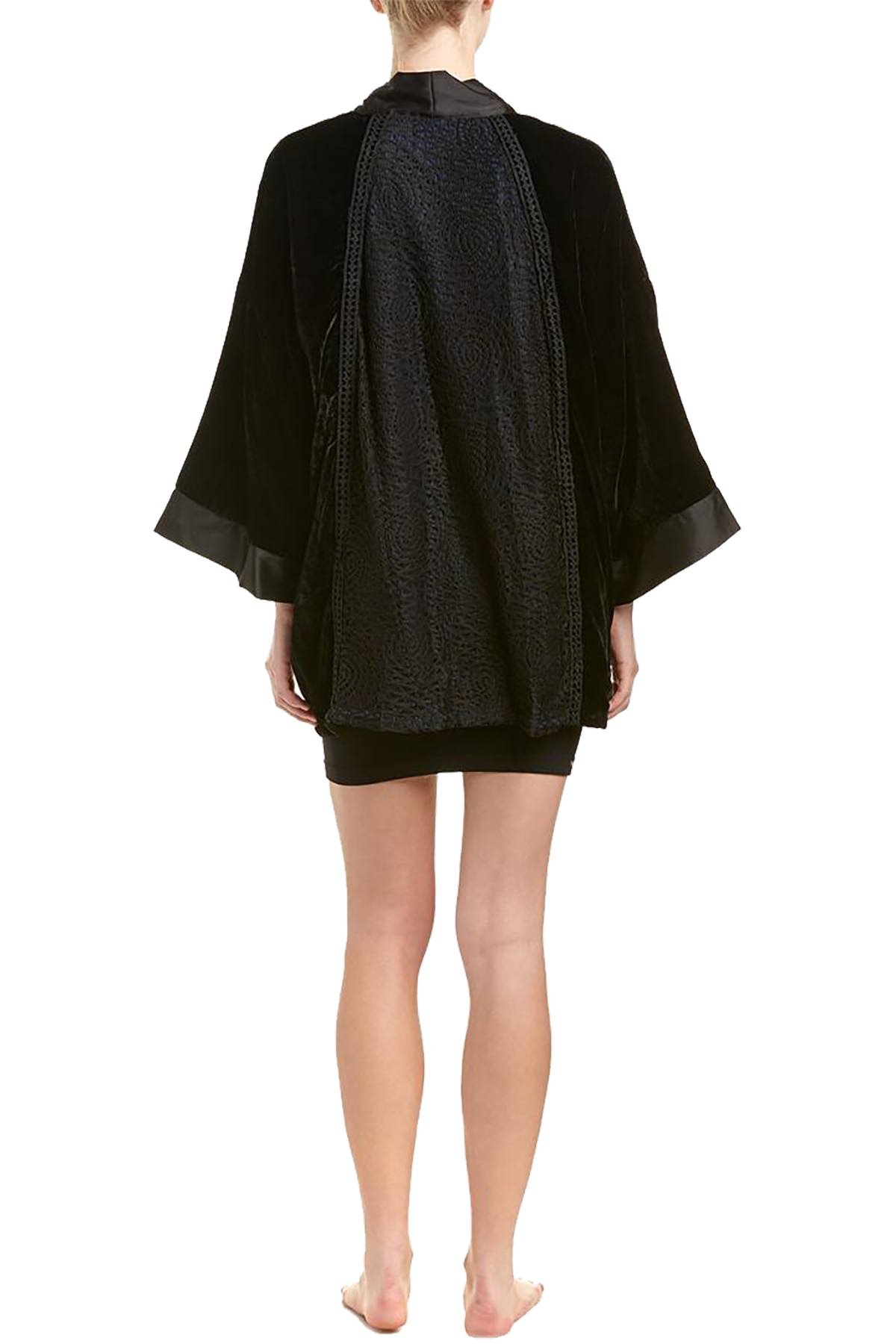 Sam Edelman Black/Navy Velvet Smoking Jacket/Wrap