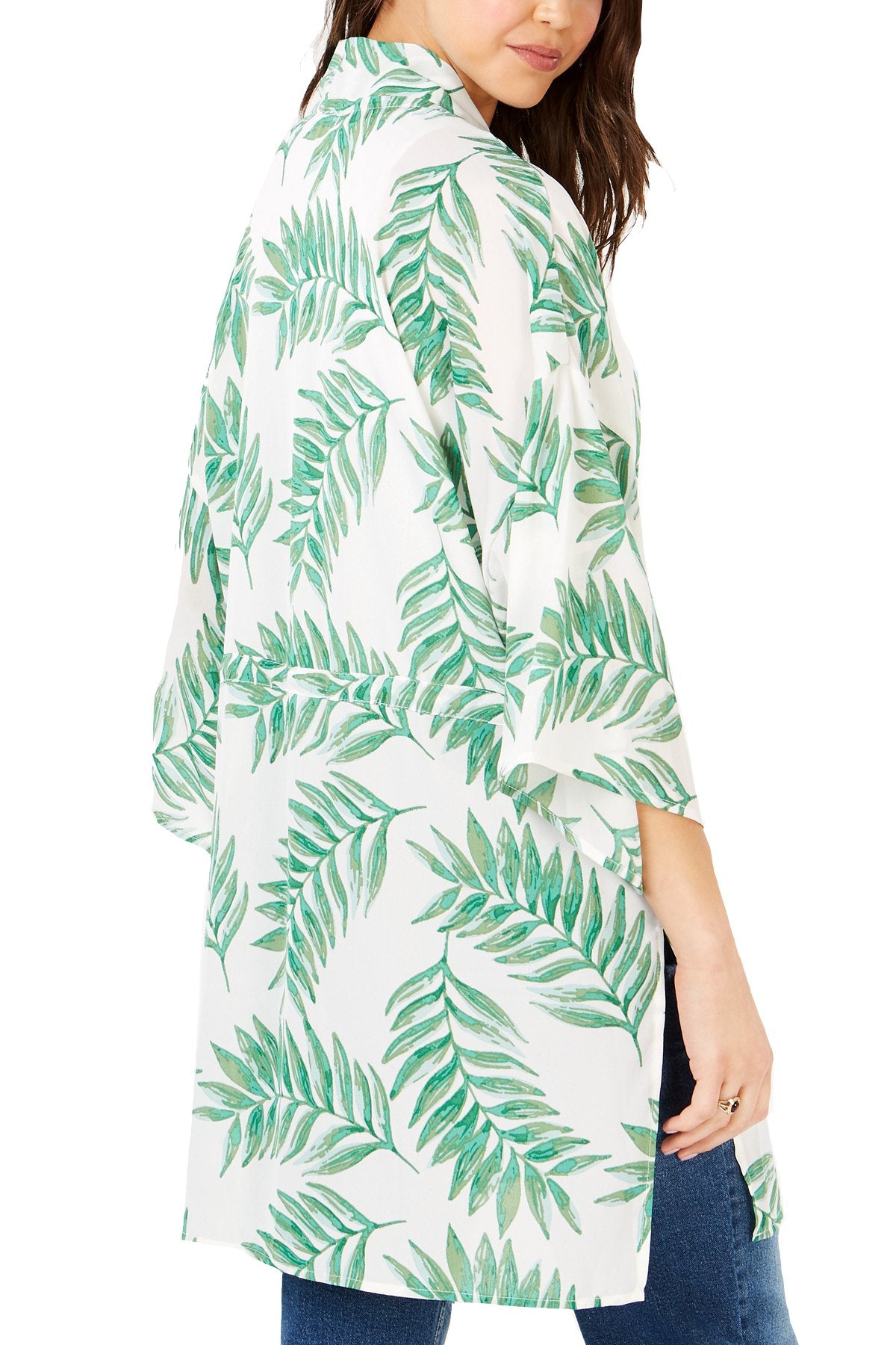 Say What? Ivory Juniors' Palm-Printed Tie-Front Kimono