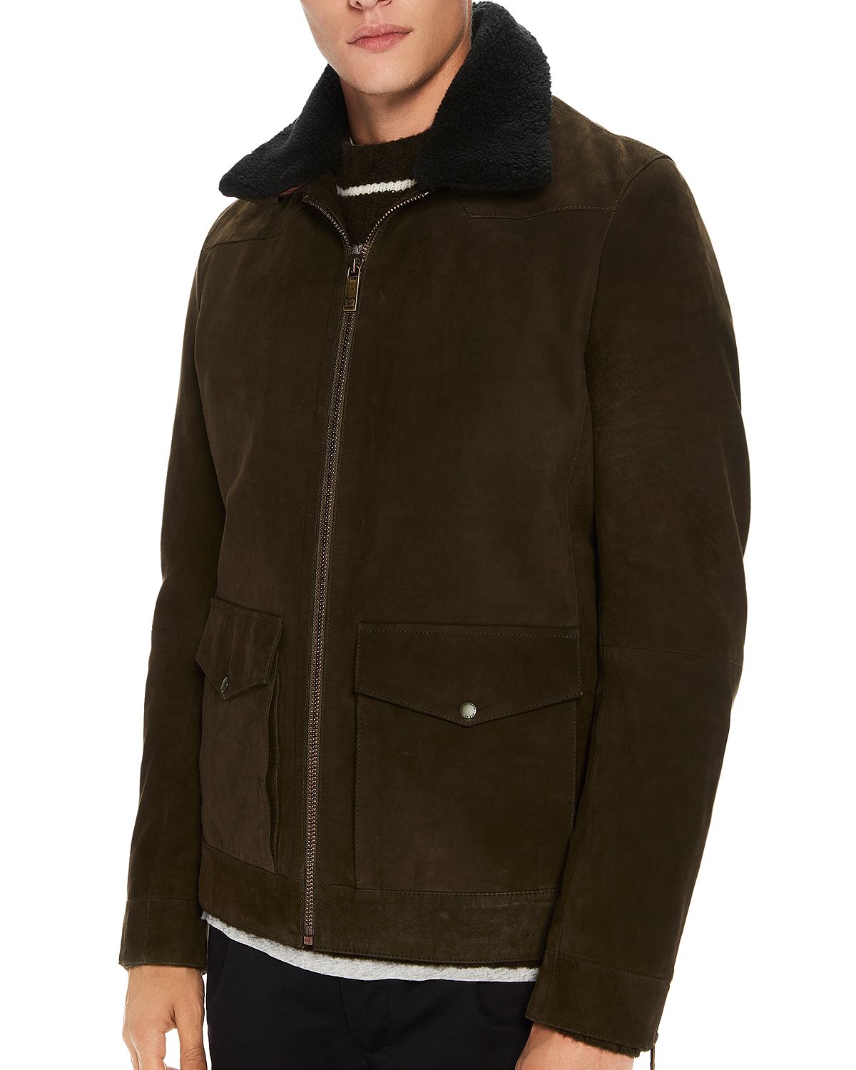 Scotch & Soda Faux Shearling-trimmed Suede Military Jacket Military
