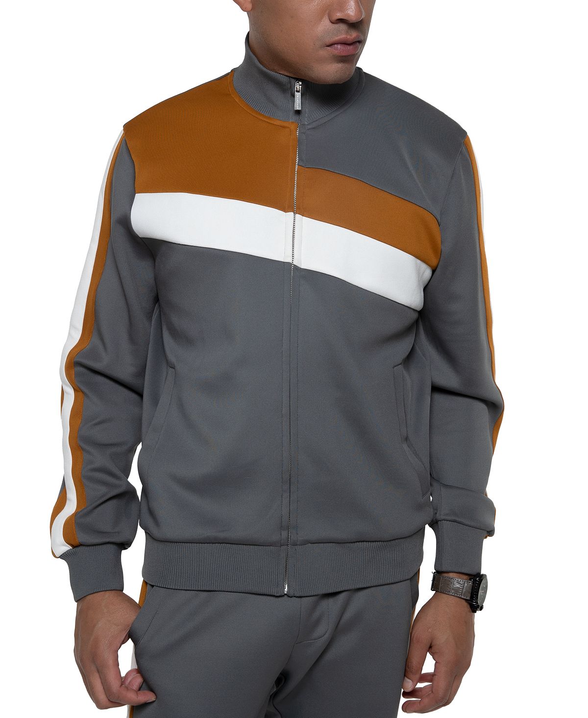 Sean John Coloblocked Faux Suede Track Jacket Smoke Grey