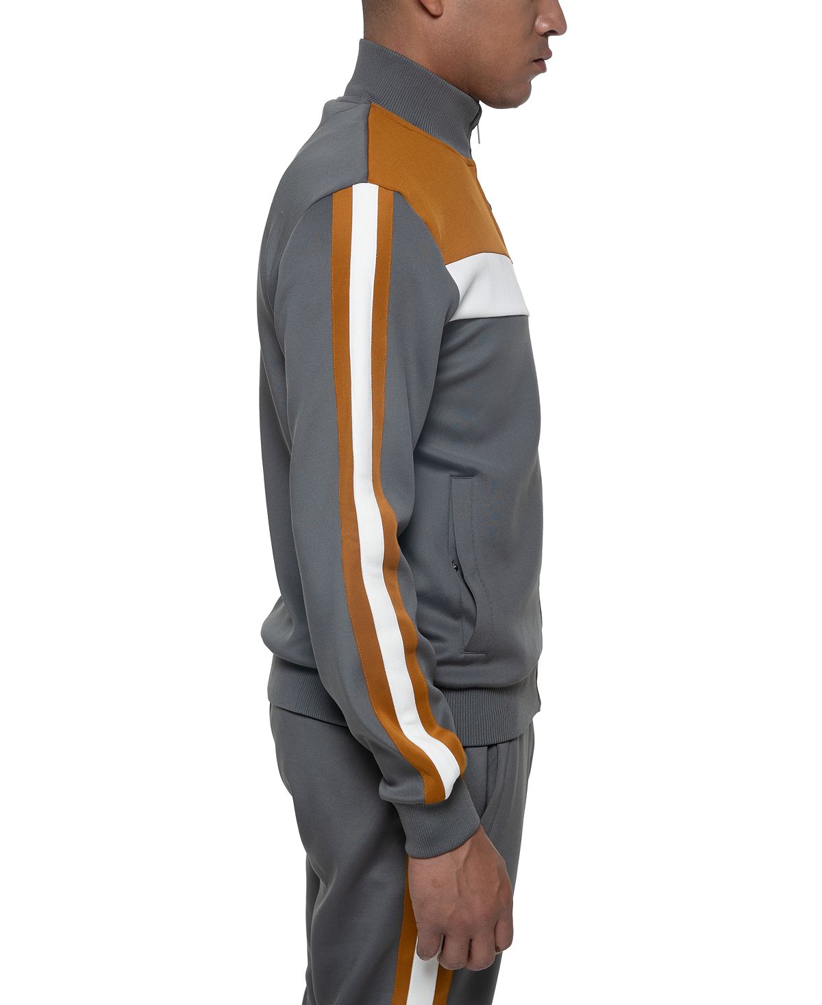 Sean John Coloblocked Faux Suede Track Jacket Smoke Grey