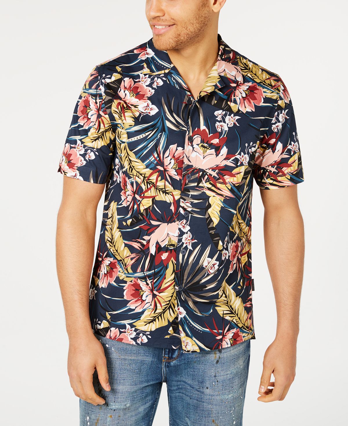 Sean John Floral Resort Shirt Night Sky