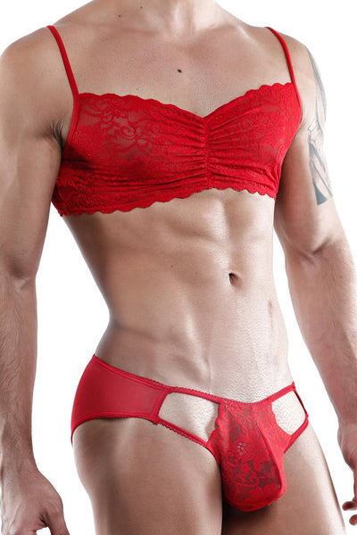 Secret Male Red Lace Rouched-Front Bralette