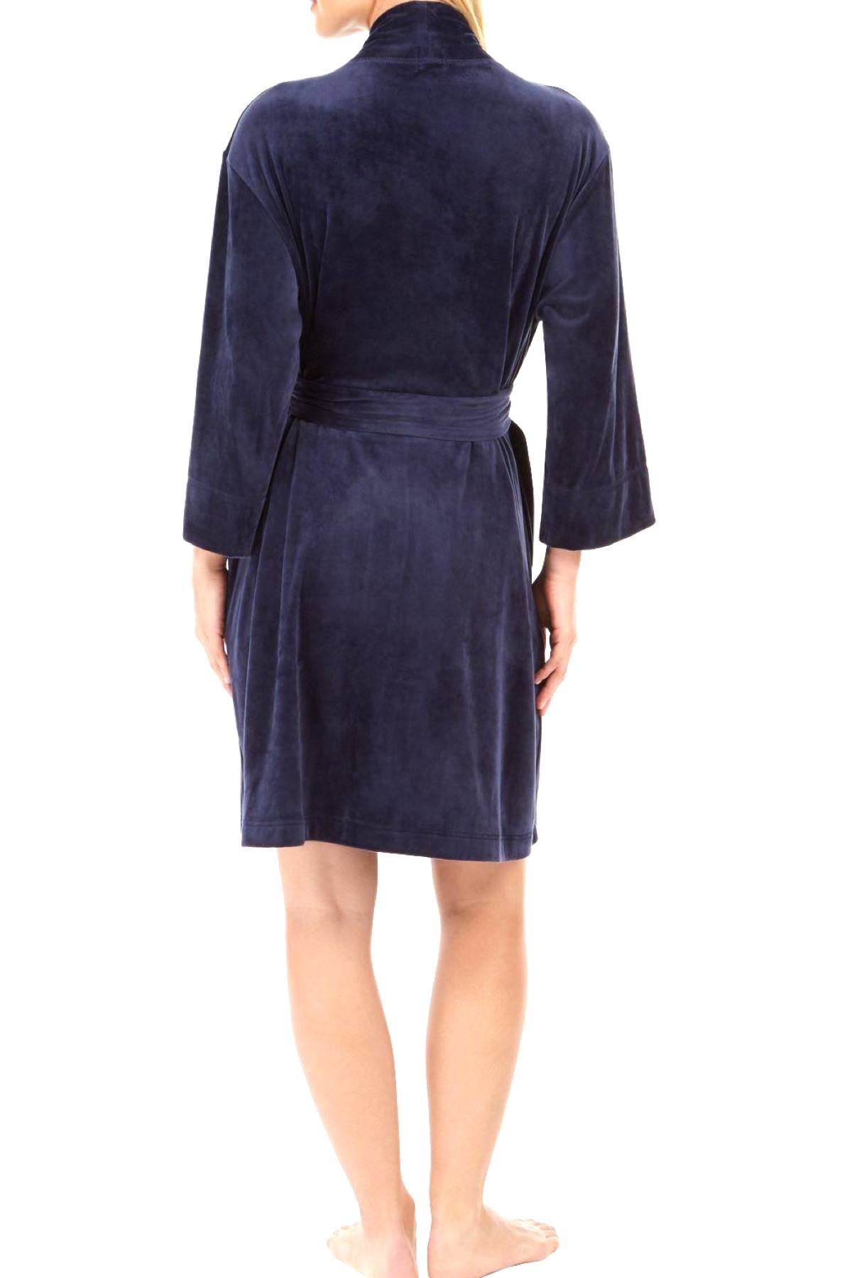 Sesoire Dark Blue Luxe Fleece Short Wrap Robe