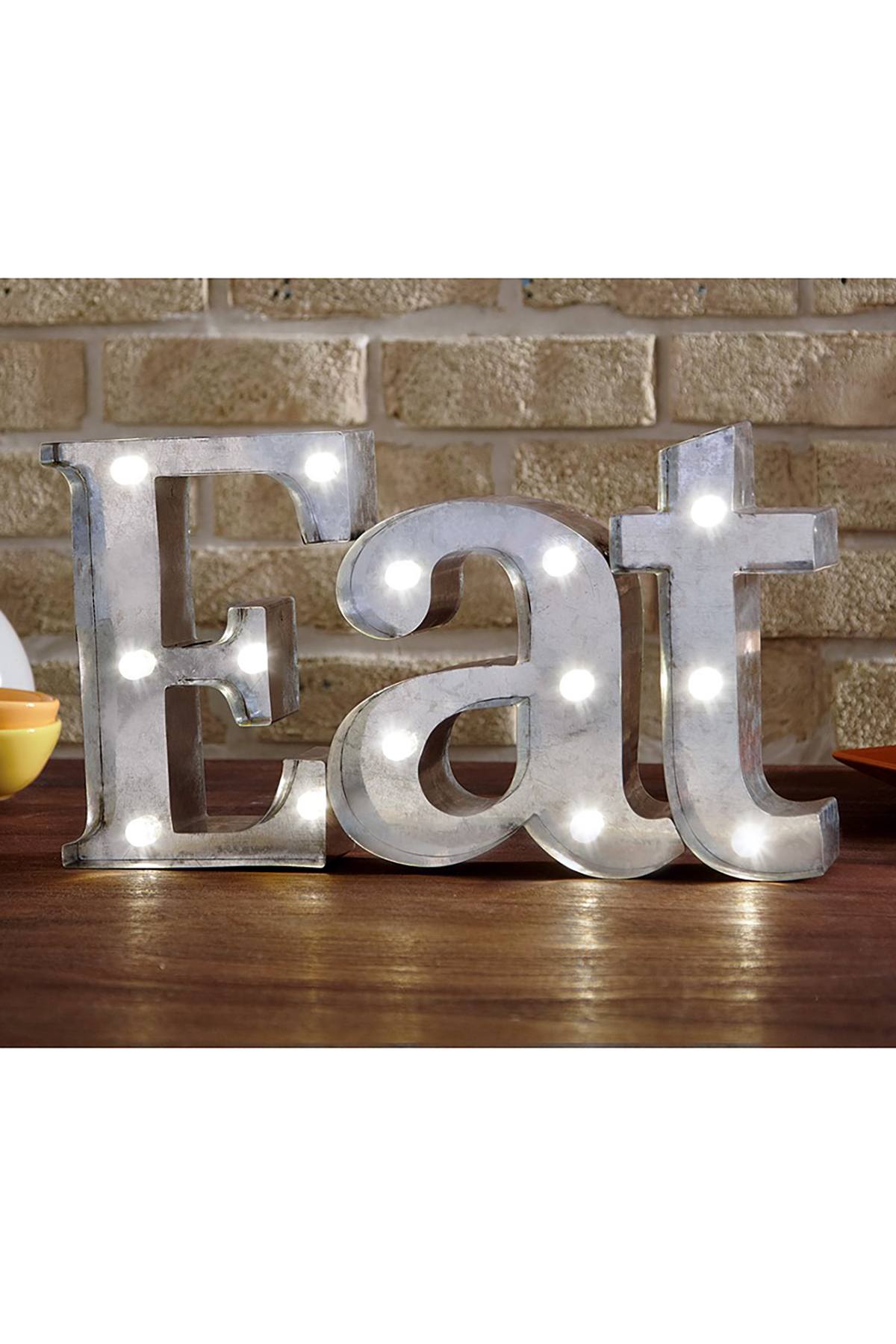 Shift3 Platinum Collection Silver EAT Rustic Finish LED Marquee Sign