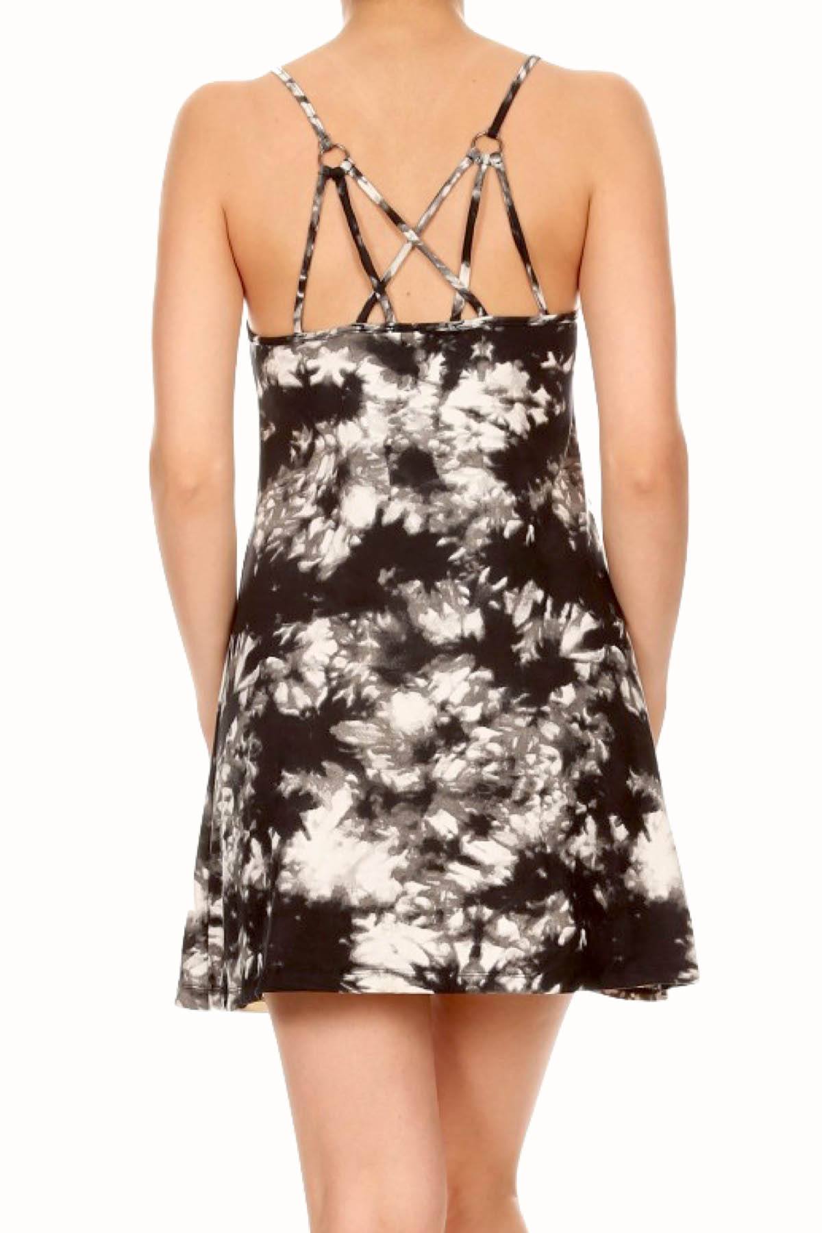 ShoSho Black/White Tie-Dye Print Multi-Strap Dress
