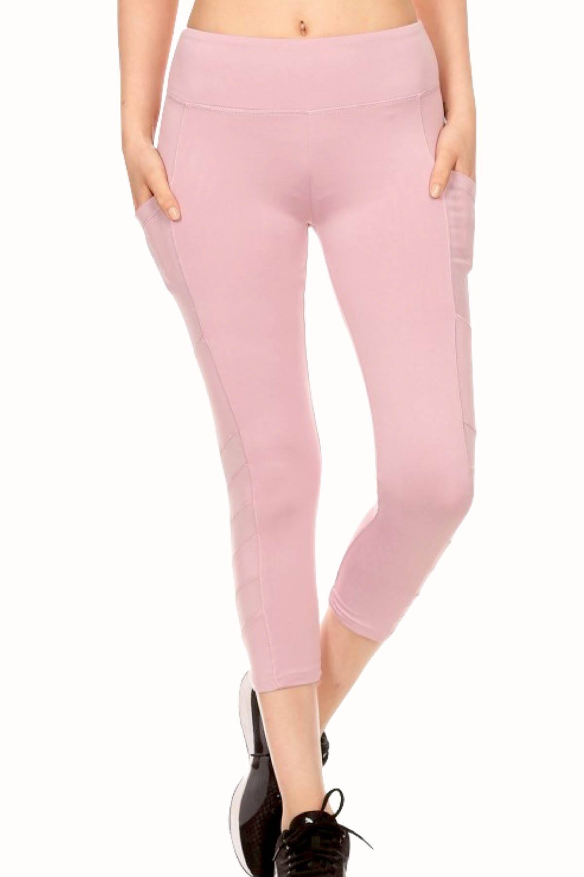 ShoSho Mauve Side-Pocket Contrast-Mesh-Panel Capri