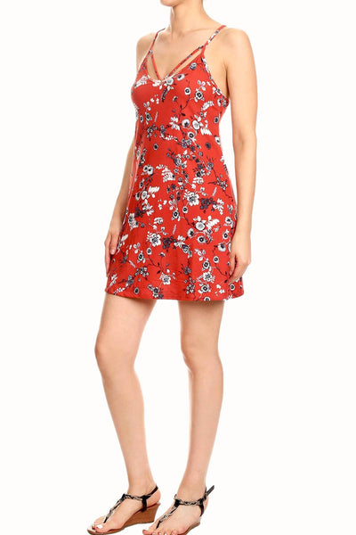 ShoSho Rust Floral-Print Strappy Short Dress