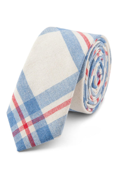 Skinny Tie Madness Blue, Red & White Boring Orgeon Tie