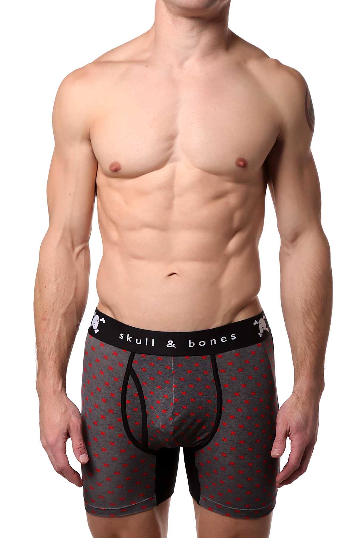 Skull & Bones Heather-Grey Tiny-Skull-Print Boxer Brief