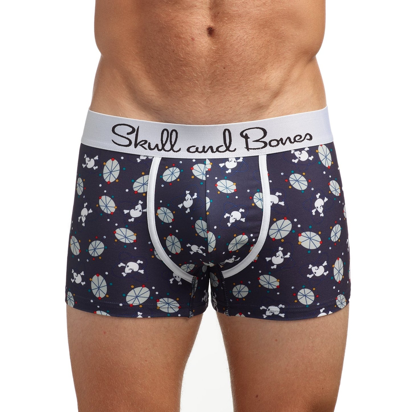 Skull and Bones Black Mid-Century Modern Print Trunk