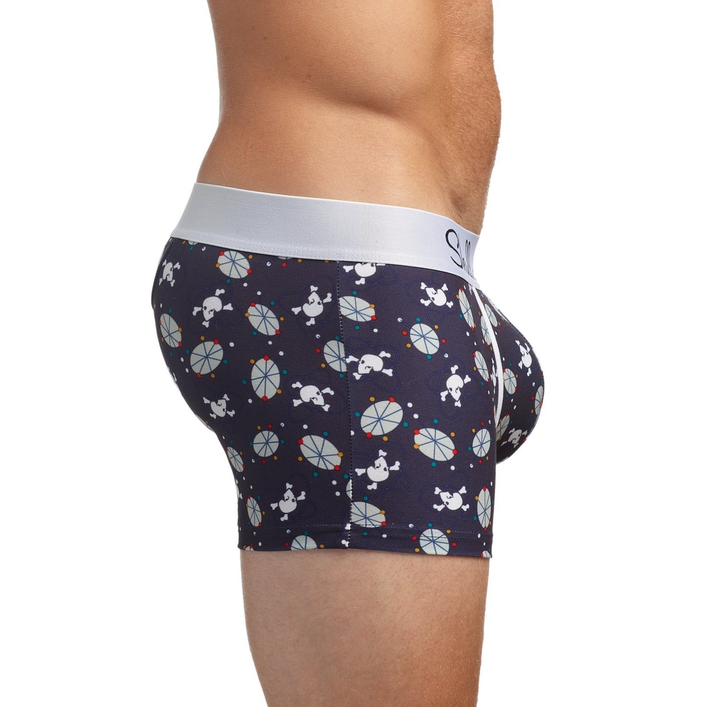 Skull and Bones Black Mid-Century Modern Print Trunk