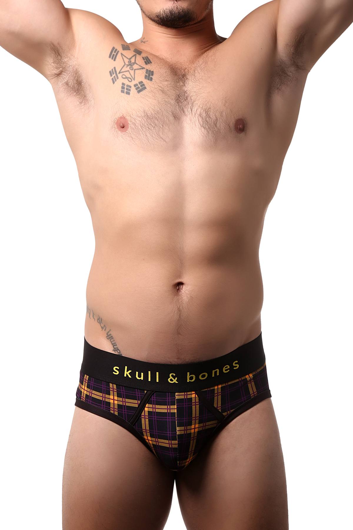 Skull and Bones Black Multi Plaid Brief