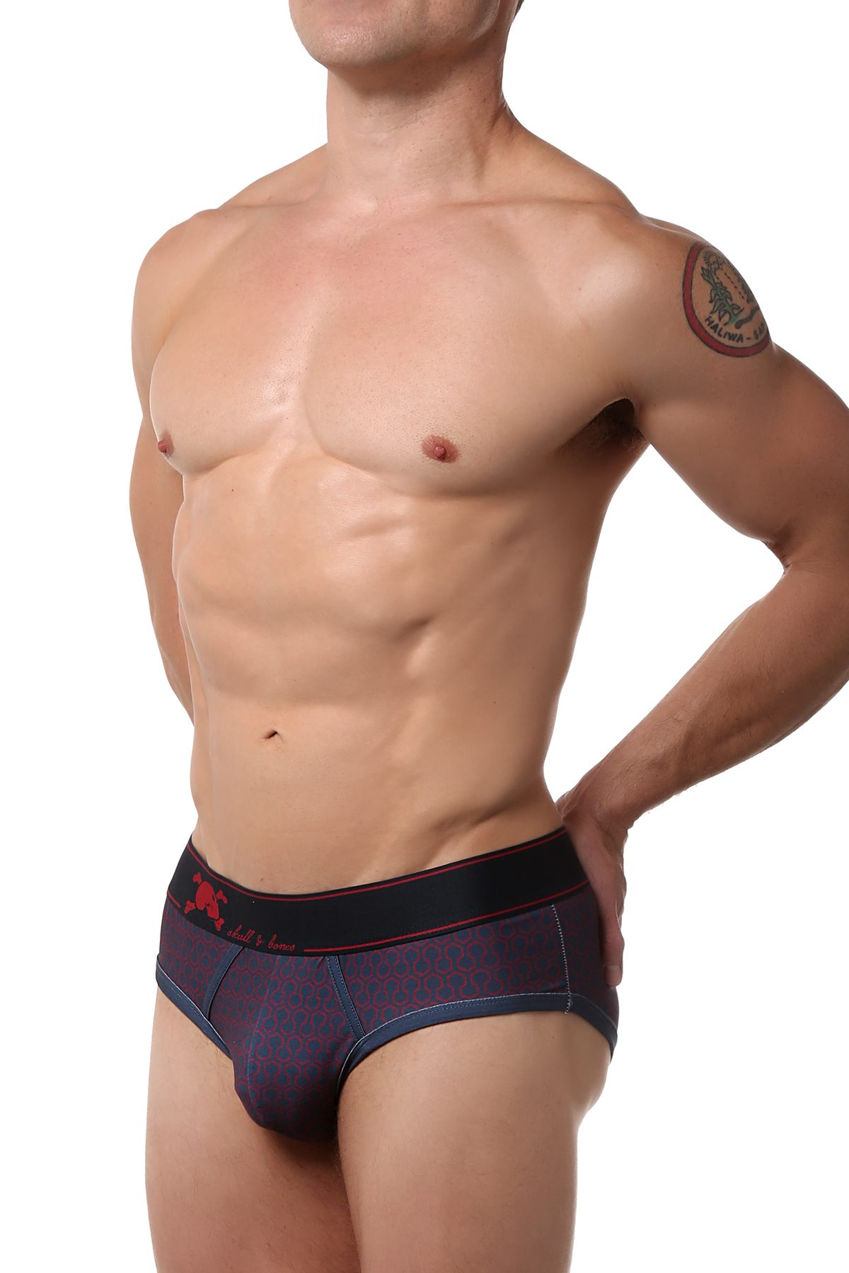 Skull and Bones Navy Geo Print Brief