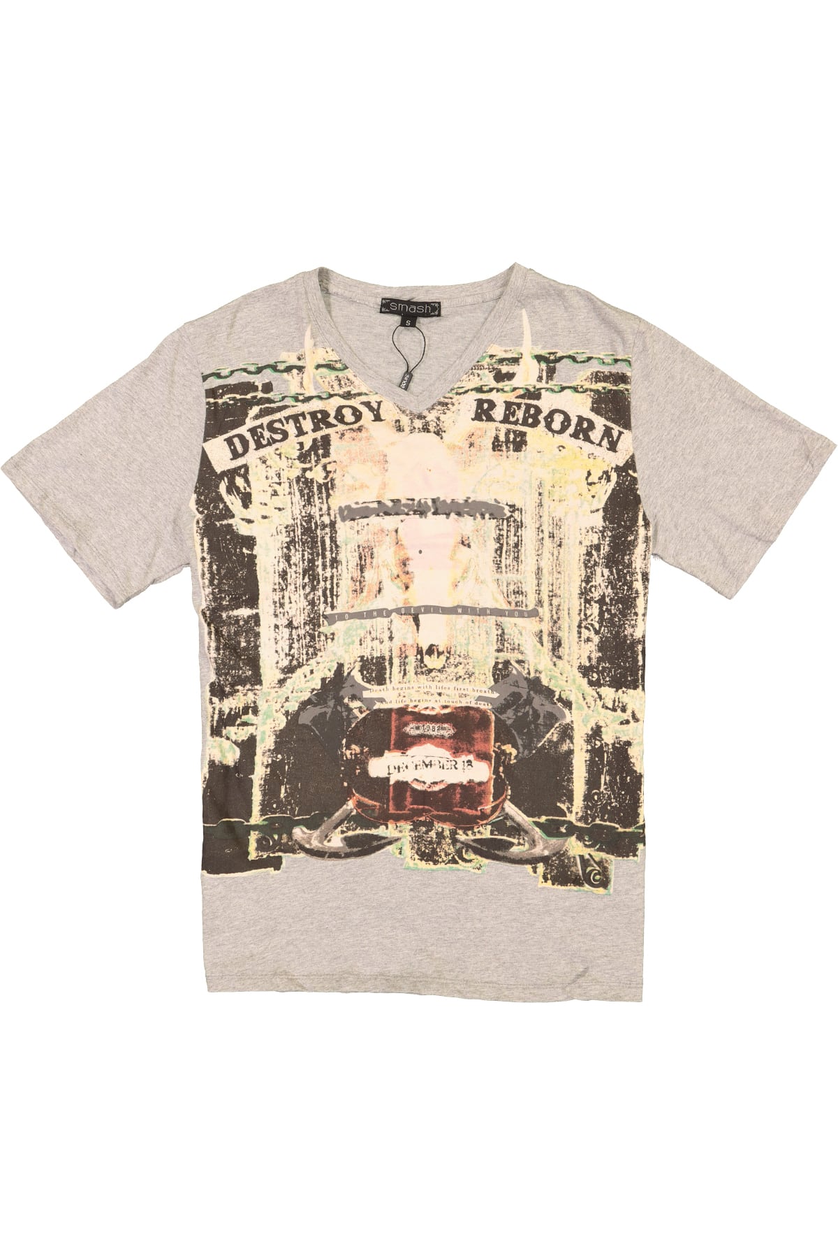 Smash Destroy Grey Graphic V-Neck Tee