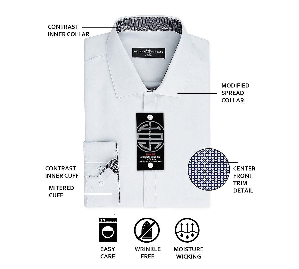 Society Of Threads Slim-fit Non-iron Performance Stretch Geo-print Dress Shirt With Pleated Face Mask Navy