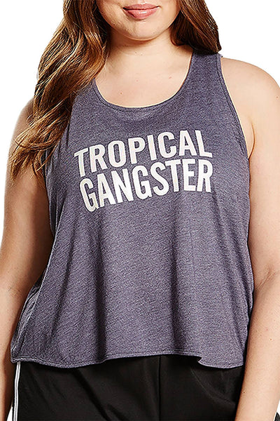 Soffee PLUS Grey Heather Graphic Tropical Gangster Racerback Tank Top