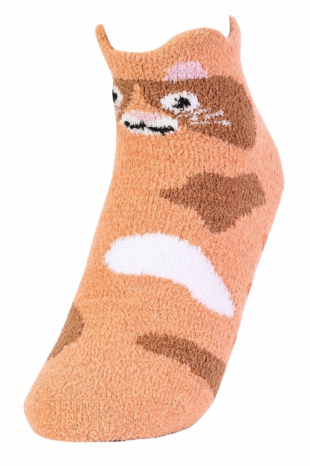 Sofra Apricot Kitty Cozy Picot Ankle Socks with Grippers
