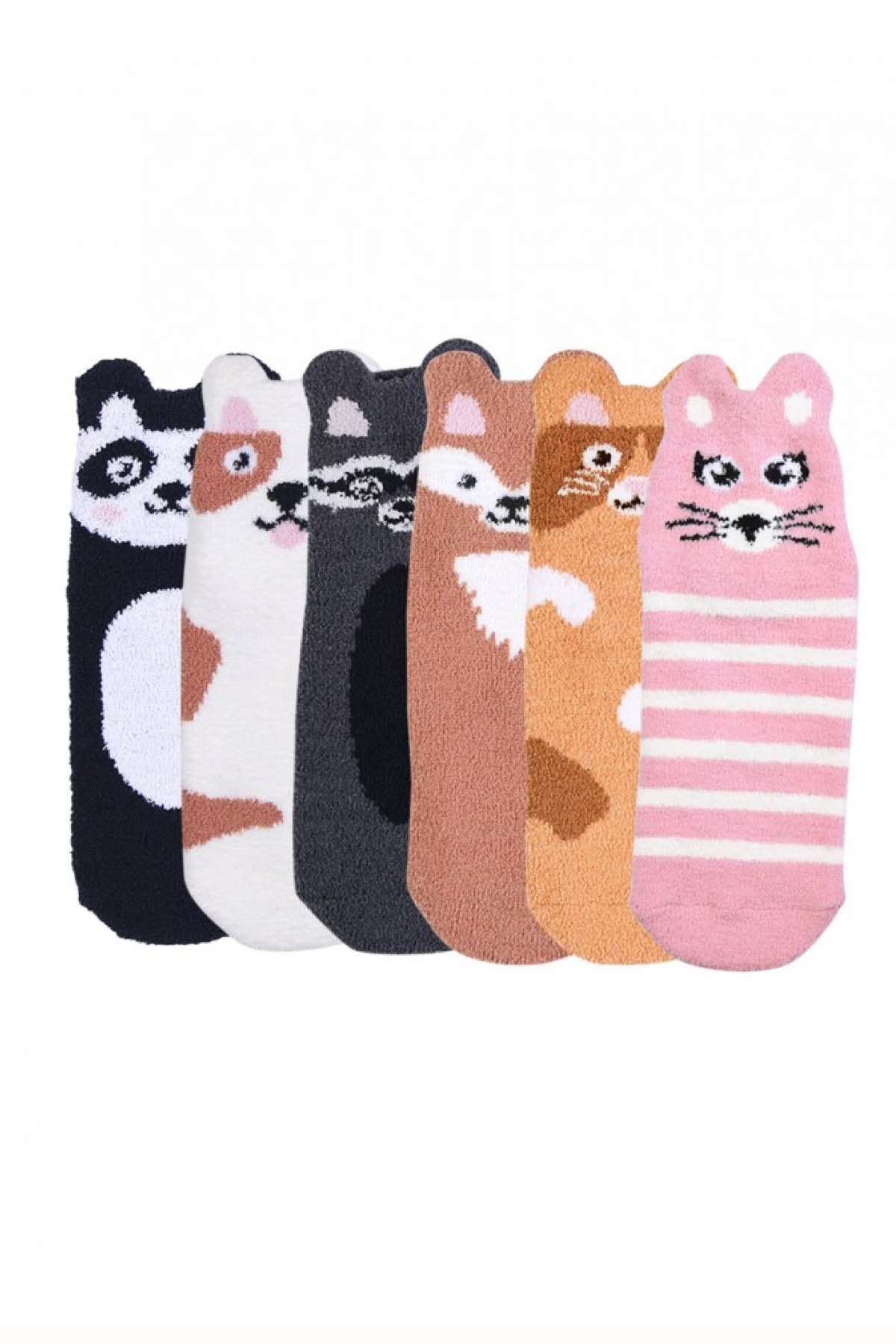 Sofra Apricot Kitty Cozy Picot Ankle Socks with Grippers