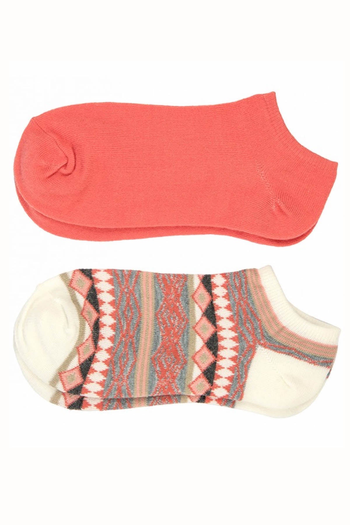 Sofra Coral/Aztec No-Show Socks 2-Pairs