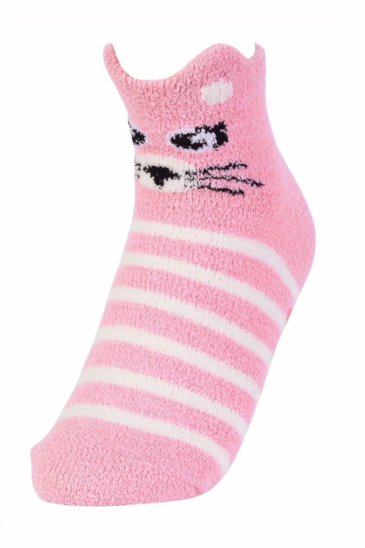 Sofra Pink Mouse Cozy Picot Ankle Socks with Grippers