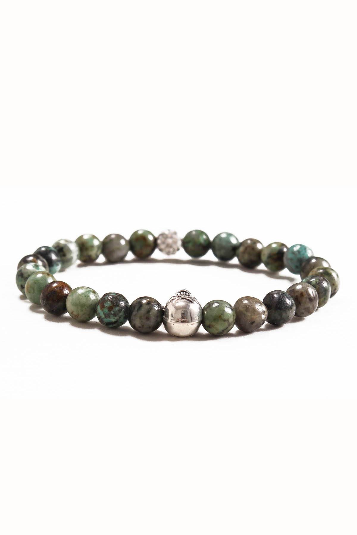 Something Strong 8mm Zinc Alloy African Loose Stone Expandable Beaded Skull Bracelet