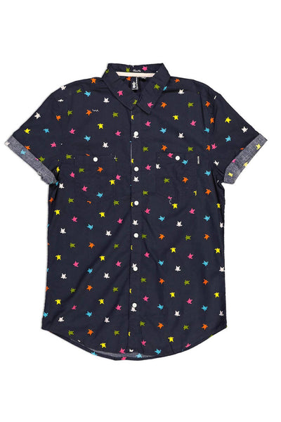 Soul Star Navy-Blue Turtle-Print Slim-Fit Button-Up
