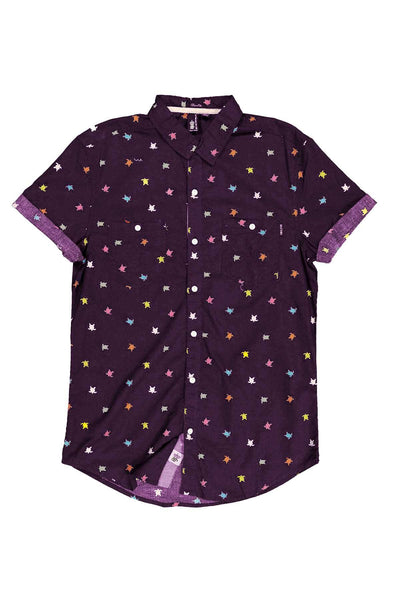 Soul Star Plum Turtle Print Slim Fit Button Up