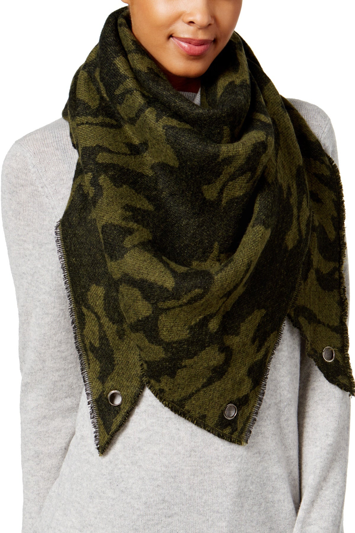 Steve Madden Army-Green Camo-Stars Traingle Blanket, Wrap / Scarf