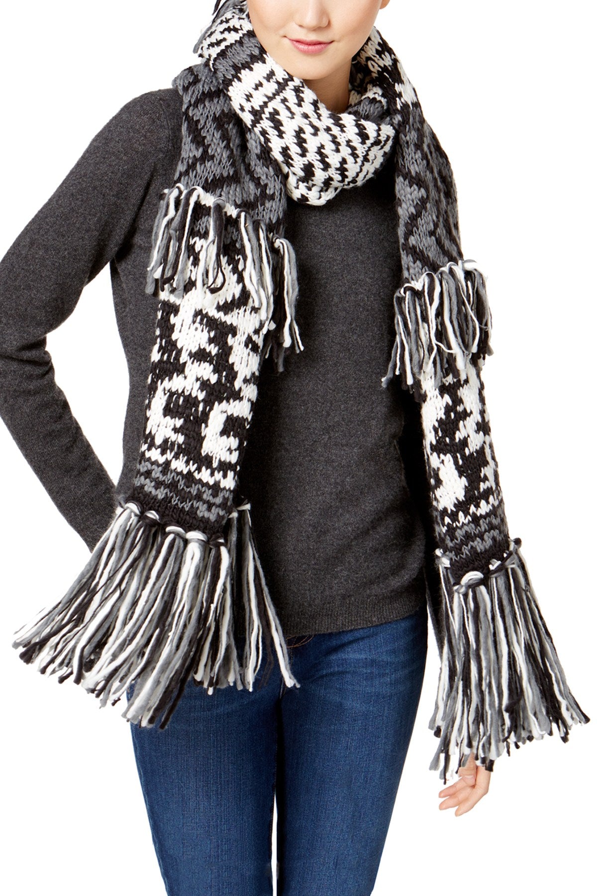 Steve Madden Black/Grey/White Cabin-Fever Muffler Scarf