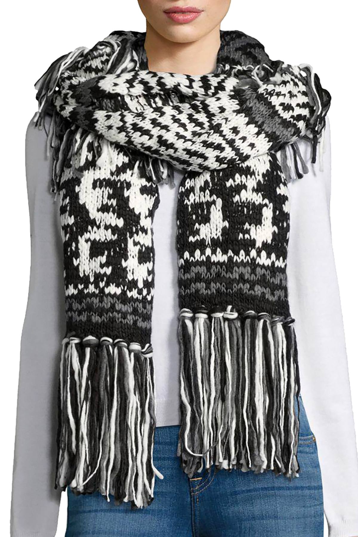 Steve Madden Black/Grey/White Cabin-Fever Muffler Scarf