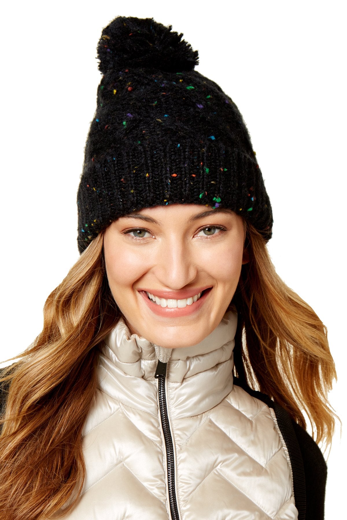 Steve Madden Black Speckled Cable-Knit Beanie