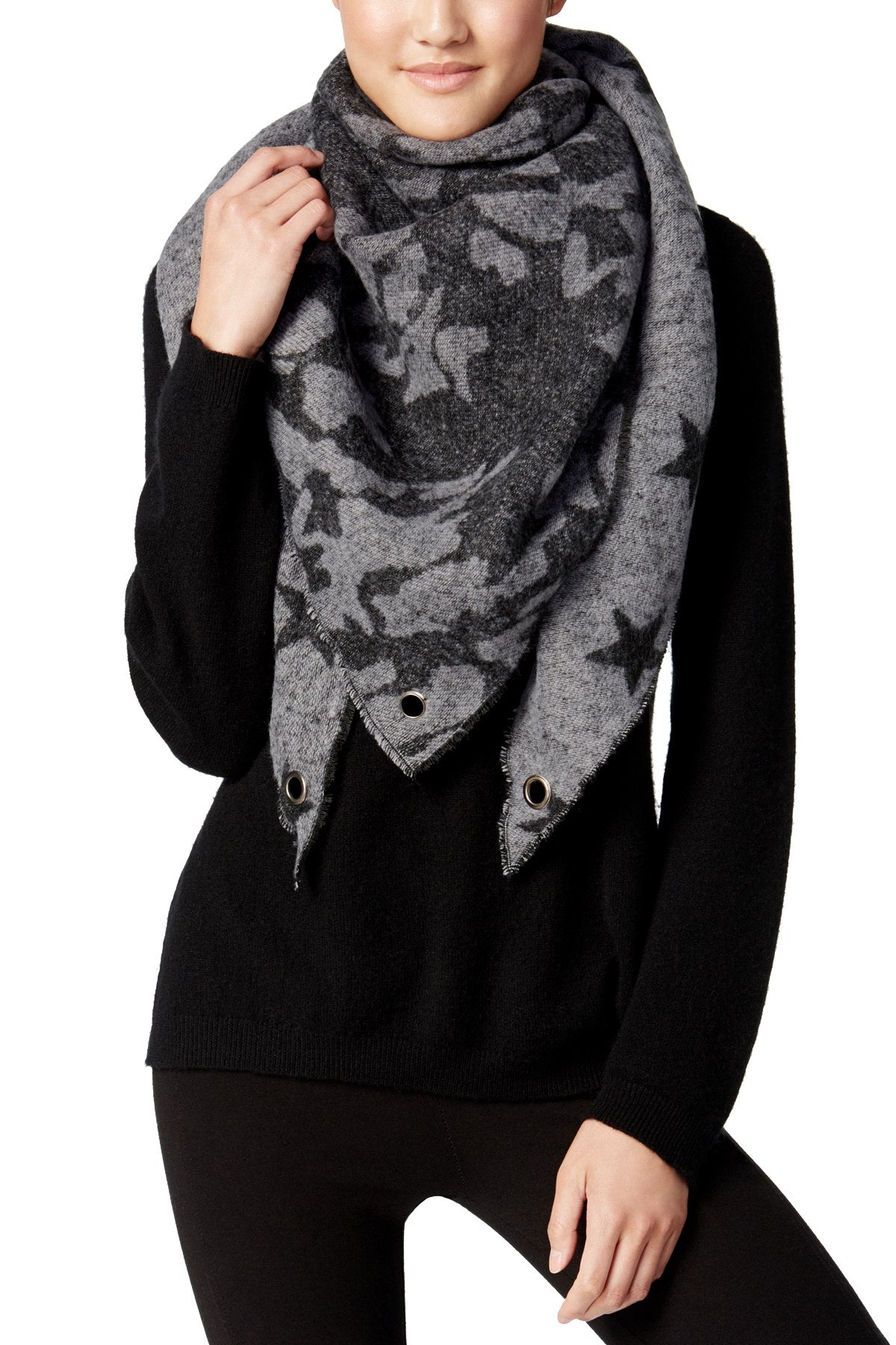 Steve Madden Grey Camo-Stars Traingle Blanket, Wrap / Scarf