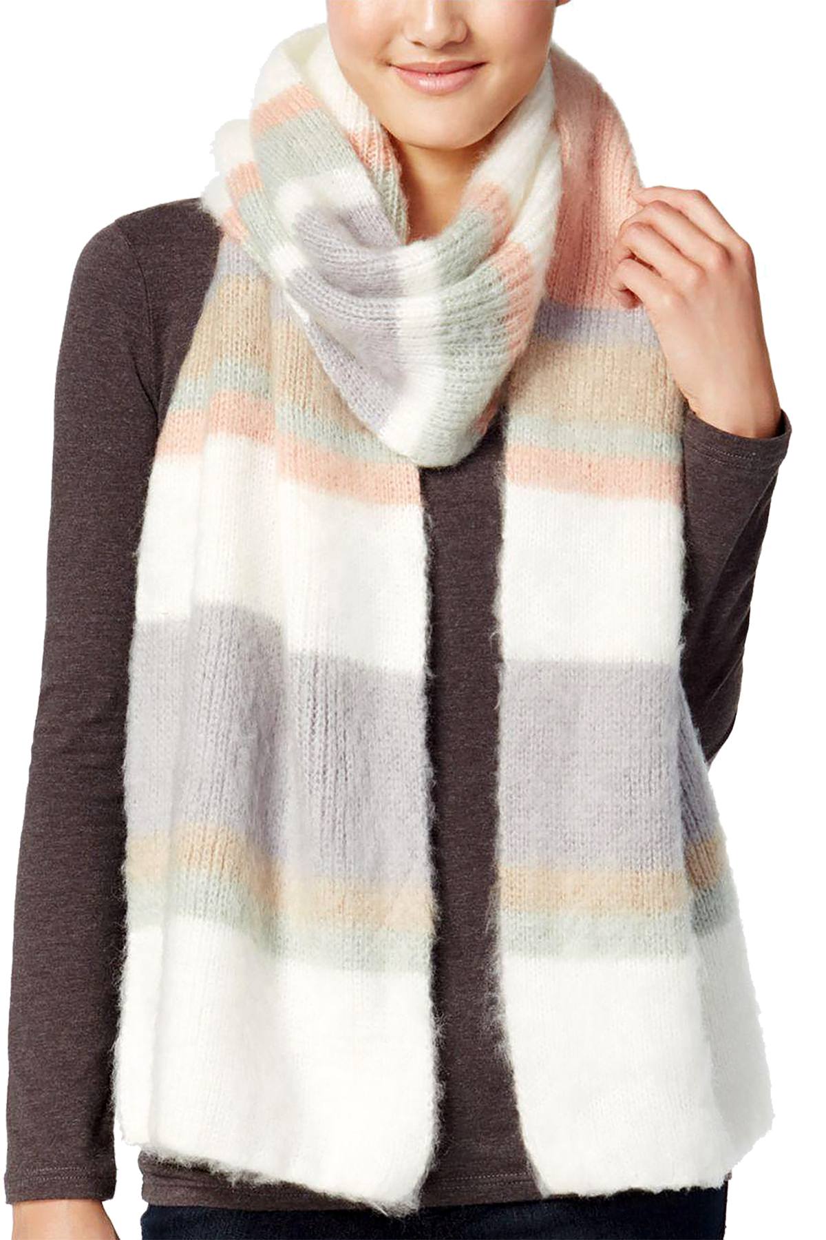 Steve Madden Ivory Striped Super-Brushed Muffler Scarf