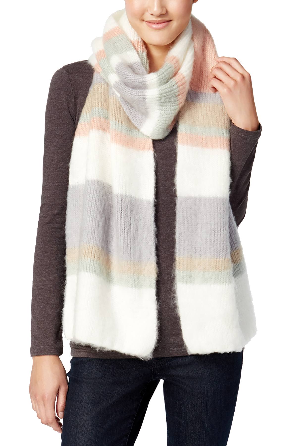 Steve Madden Ivory Striped Super-Brushed Muffler Scarf