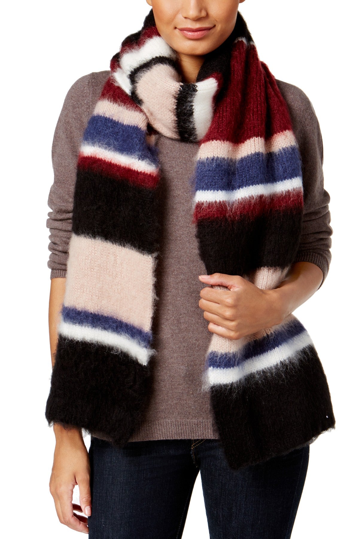 Steve Madden Maroon Super-Brushed Striped Muffler Scarf