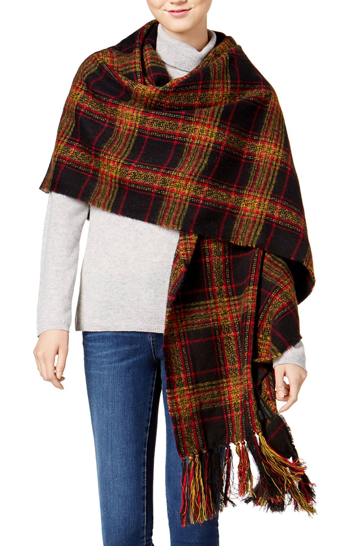 Steve Madden Mustard New-England-Plaid Blanket Wrap & Scarf in One