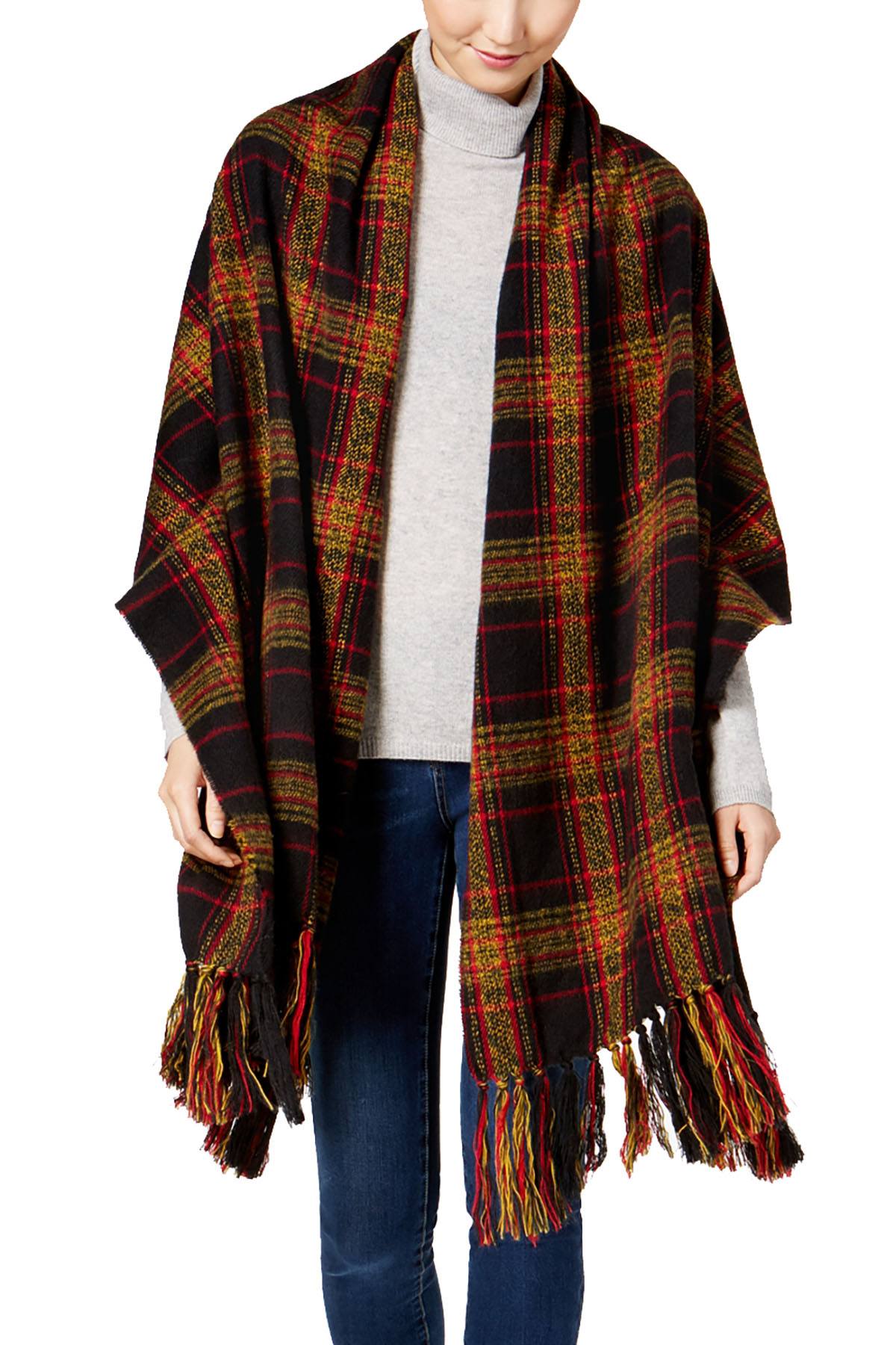 Steve Madden Mustard New-England-Plaid Blanket Wrap & Scarf in One