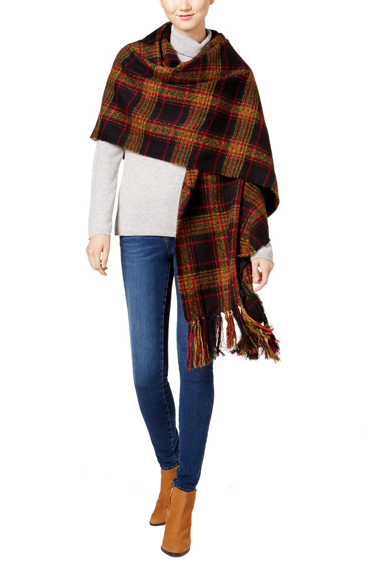 Steve Madden Mustard New-England-Plaid Blanket Wrap & Scarf in One
