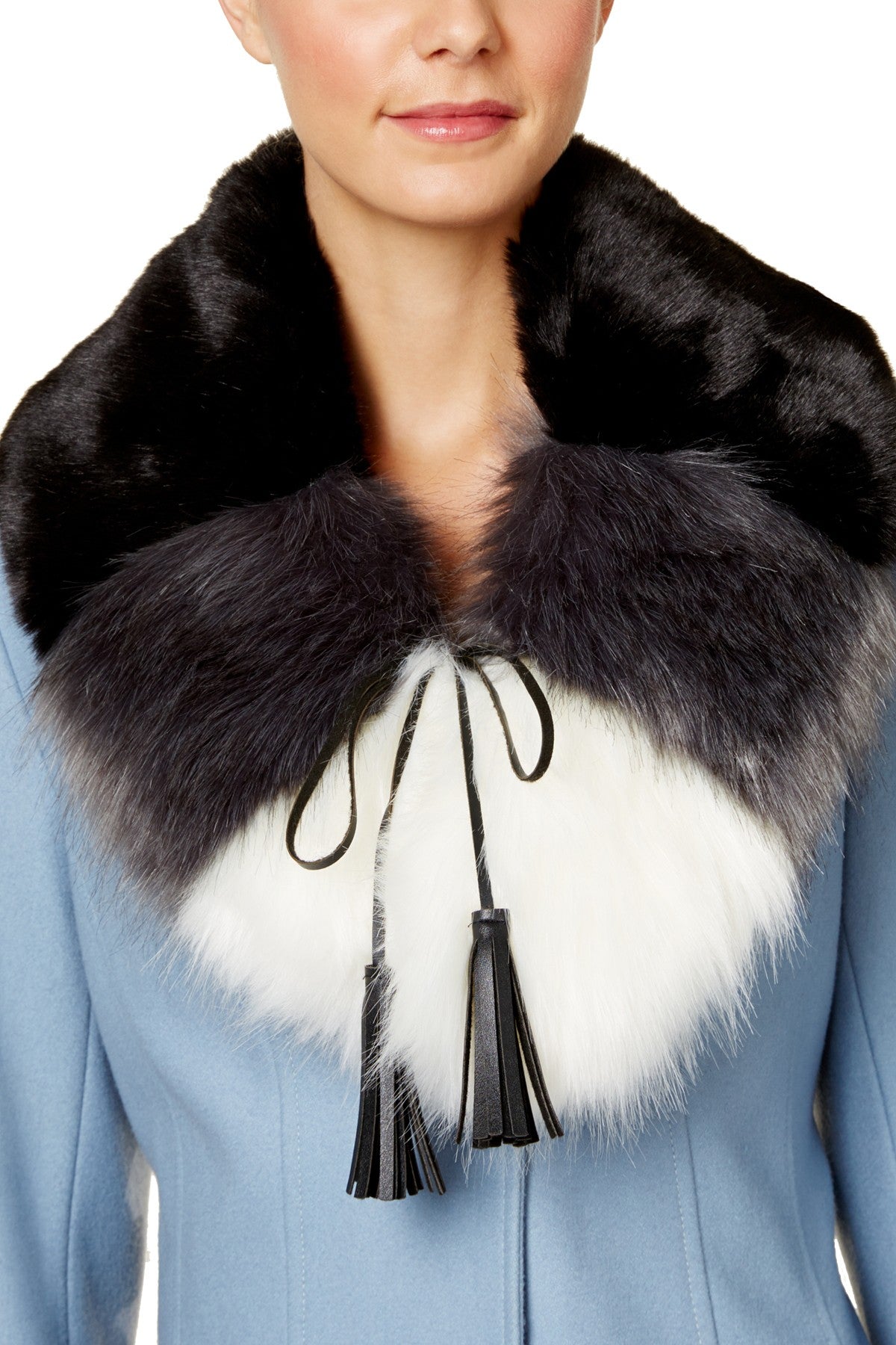 Steve Madden Neutral Color-Blocked Faux Fur Collar / Scarf