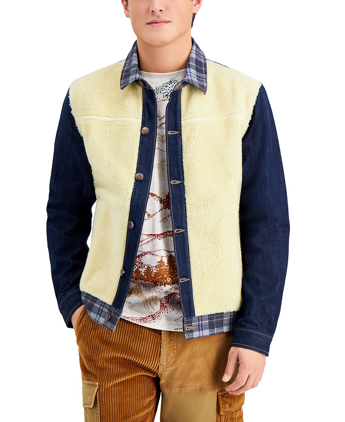 Sun + Stone Sun + Stone Clarence Mixed-media Colorblocked Trucker Jacket